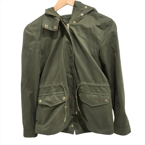 Zara Faux Fur Short Parka Jacket Green - Picture 2 of 6